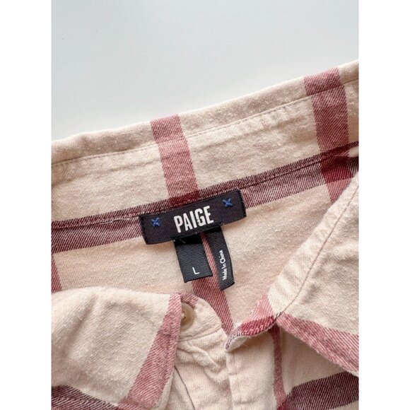 Men's PAIGE Everett Rusted CopperCheck Cotton Flannel Button Down Shirt, Size L - Picture 11 of 14